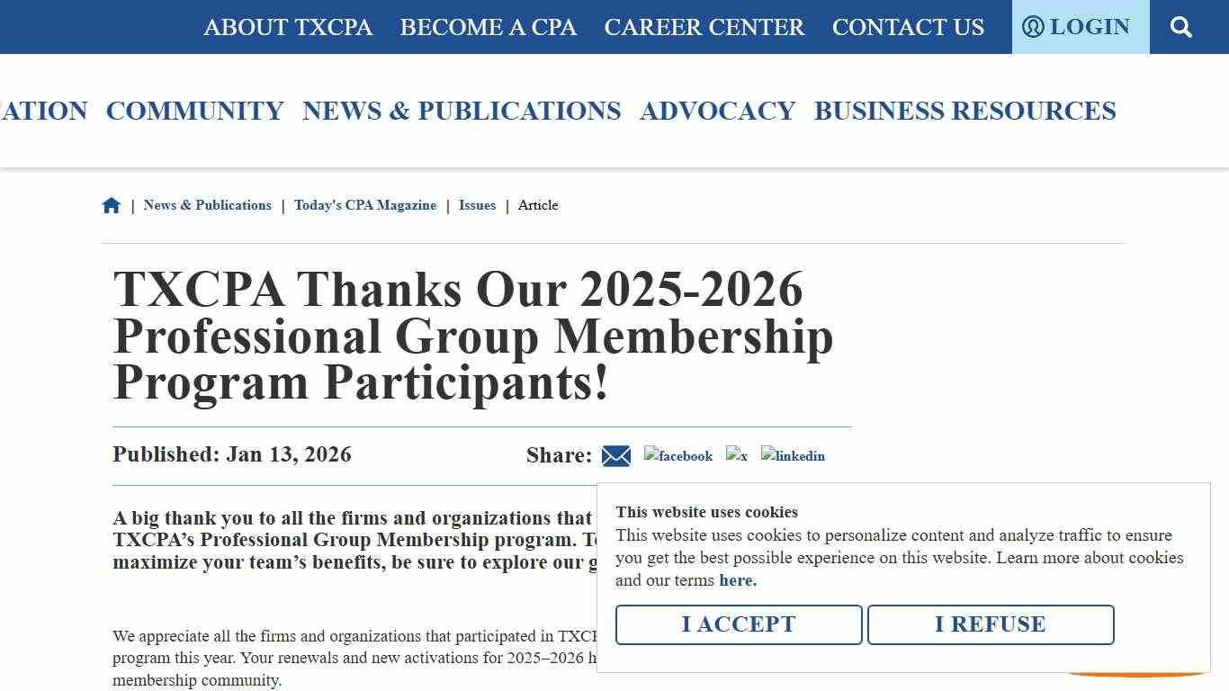 TXCPA Thanks Our 2025-2026 Professional Group Membership Program Participants!